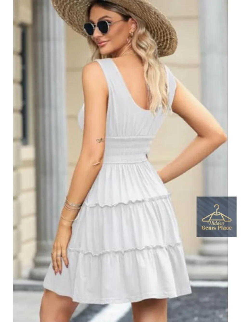 Sleeveless Smocked Empire Waist Ruffle Tiered Swing Mini Dress